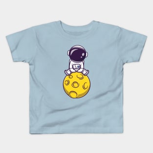 Cute Astronaut Sitting On Moon Cartoon Kids T-Shirt